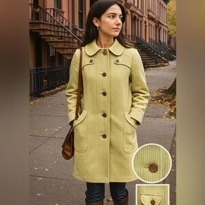 Vintage 1970s Misty Harbor Pale Lime Green Yellow Trench Coat – Removable Liner,